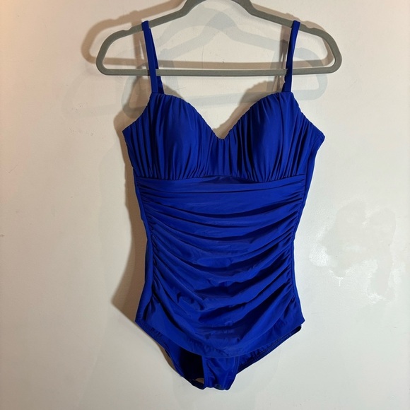 MIRACLESUIT Sz  12 Electric Blue Rialto Slimming Ruching One-Piece Swimsuit - Picture 3 of 14